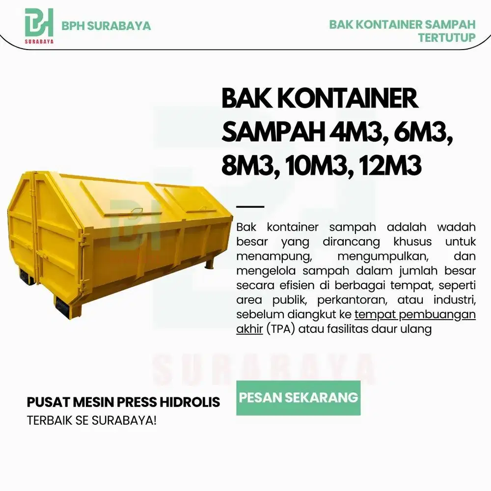 Bak Kontainer Sampah Terbuka/Tertutup 2M3, 4M3, 6M3, 8M3, 10M3, 12M3