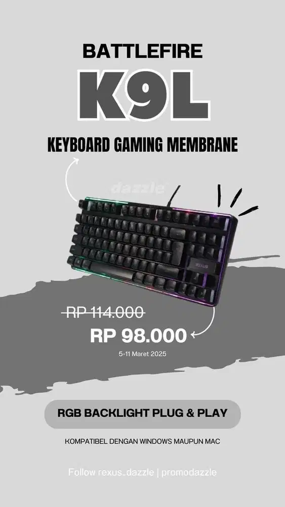Rexus K9L Keyboard Gaming Membrane Battlefire