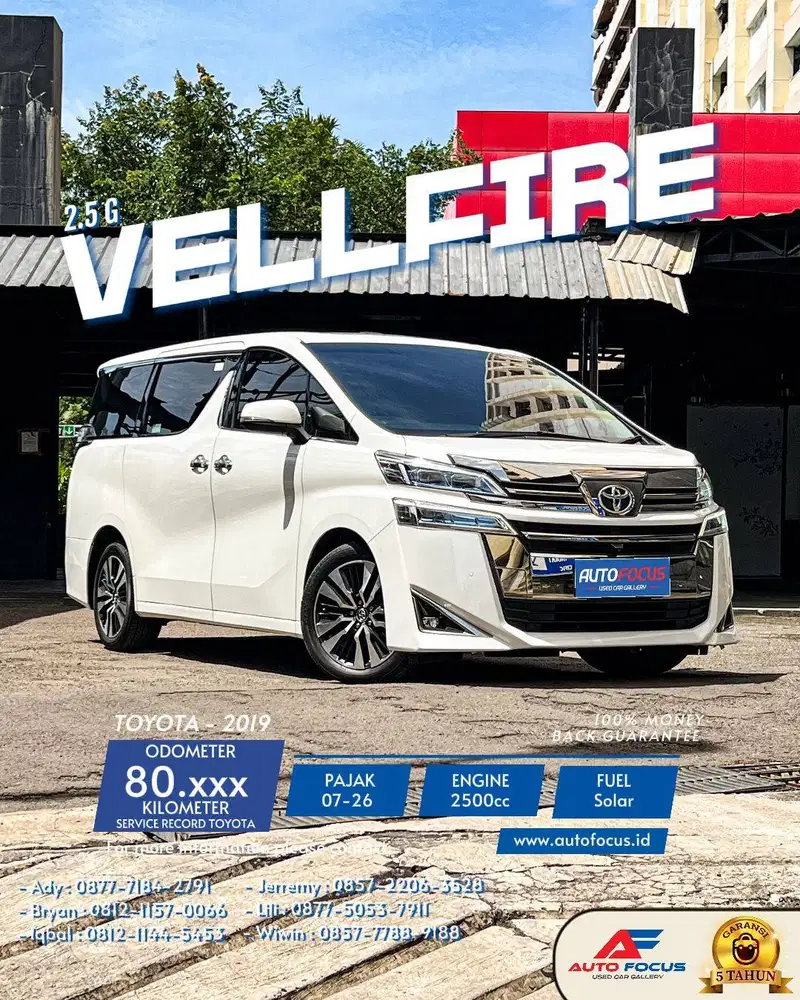 Tdp30JT LOW KM Toyota Vellfire 2.5 G AT Putih Metalik 2019