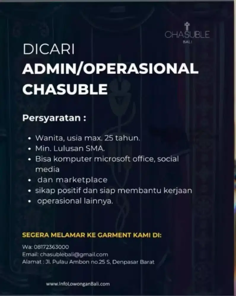 DICARI ADMIN OPERASIONAL KASULA