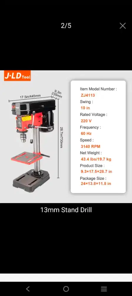 Mesin Bor Duduk JLD 13 mm