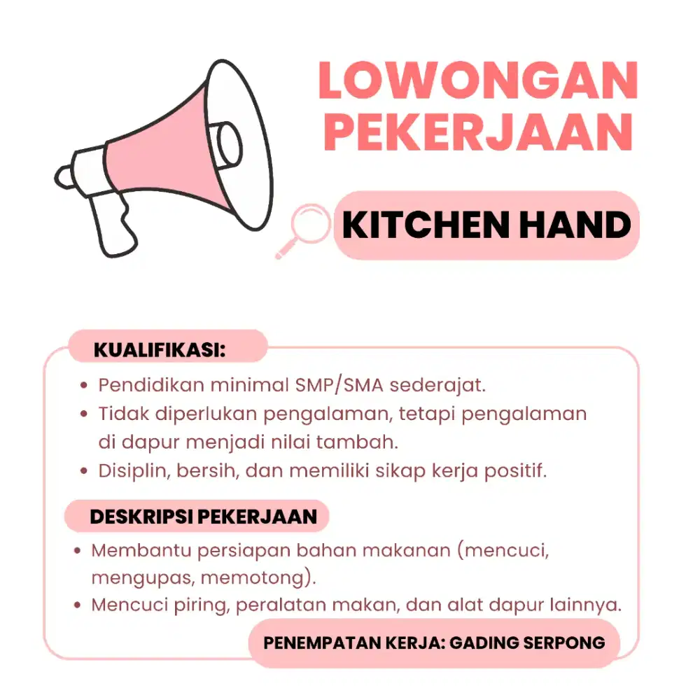 Cook Helper RESTO NON HALAL
