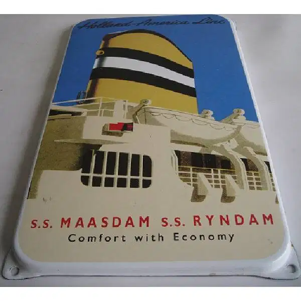 antique reclame enamel MAATSCHAPIJ HOLLAND AMERICA LINE era Ned -Indie