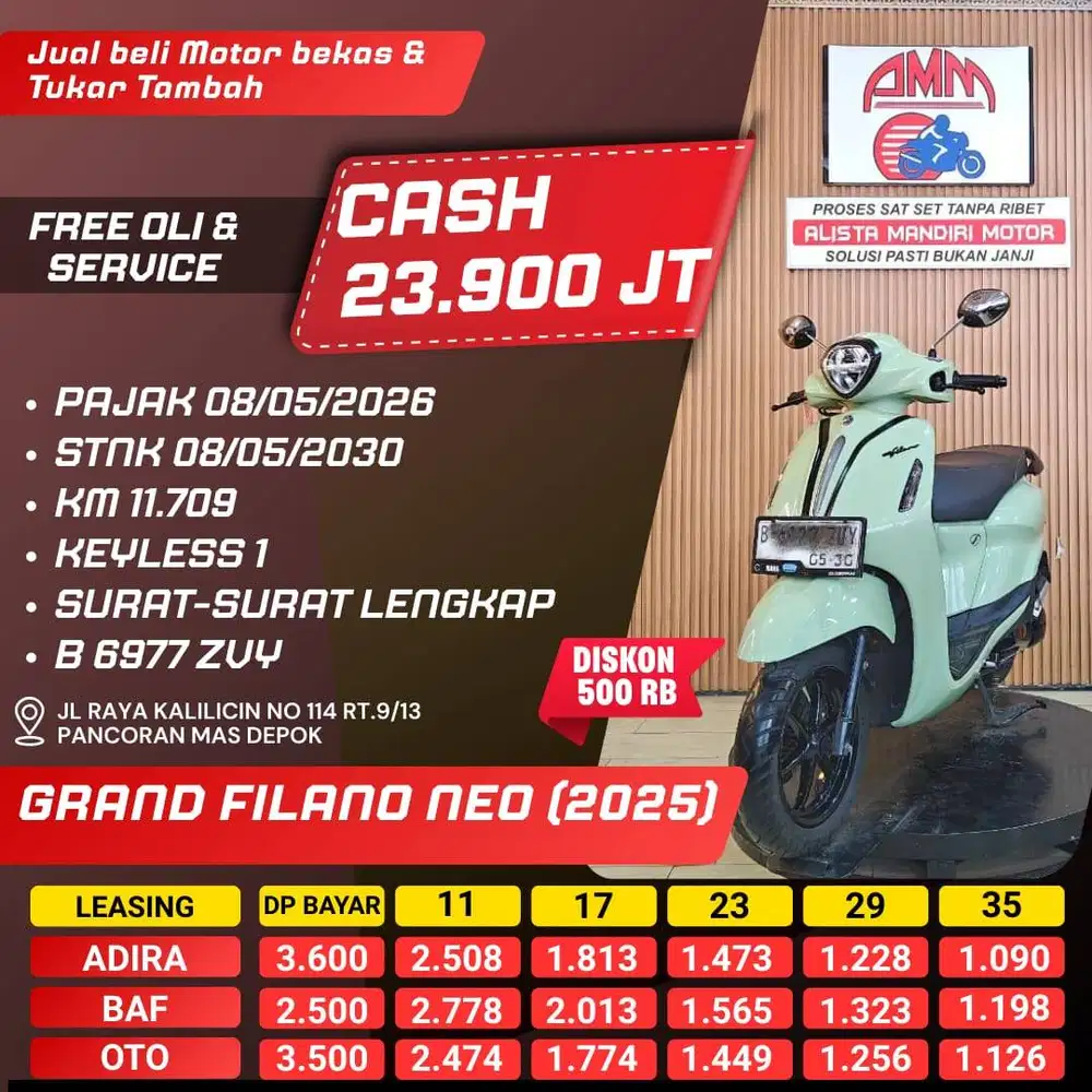 GRAND FILANO NEO 2025 PAJAK HIDUP KM LOW CASH KREDIVO INDODANA ALISTA