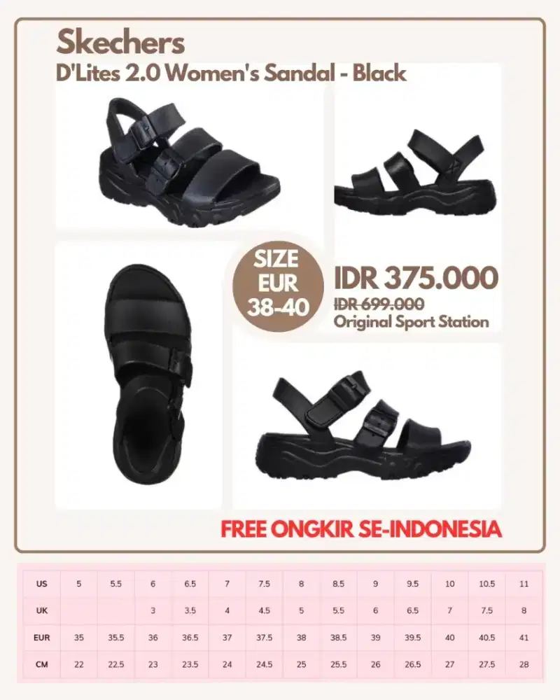 Skechers D'Lites 2.0 Women's Sandal - Pink Size 37, 38, 39, 40