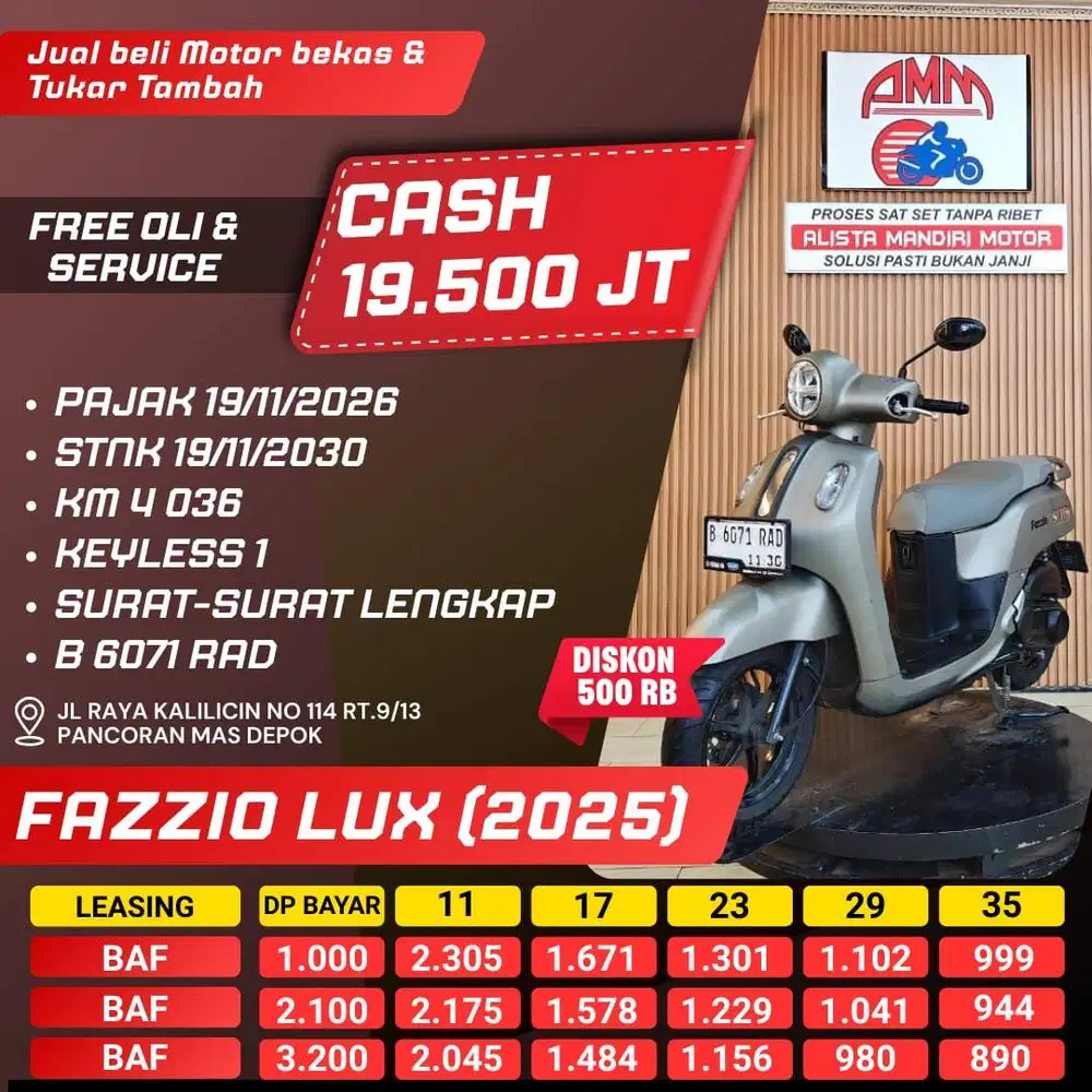 FAZZIO LUX 2025 DP 1 JUTA PAJAK HIDUP KM LOW LIKE NEW KREDIVO ALISTA