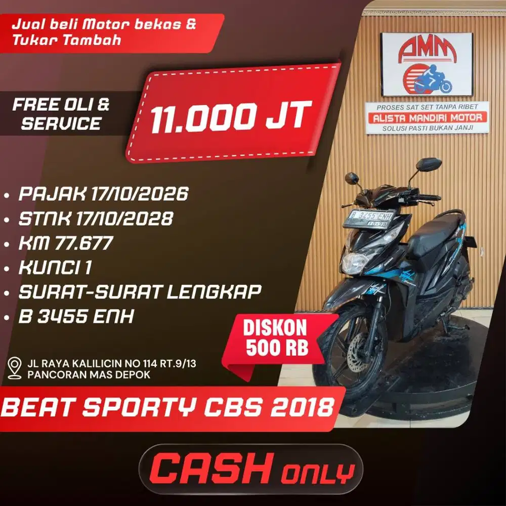 BEAT SPORTY CBS 2018 PAJAK HIDUP CASH ONLY KREDIVO ALLO BANK ALISTA