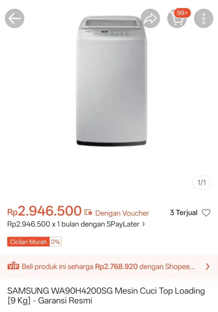 Mesin cuci samsung WA90H4200SG gray