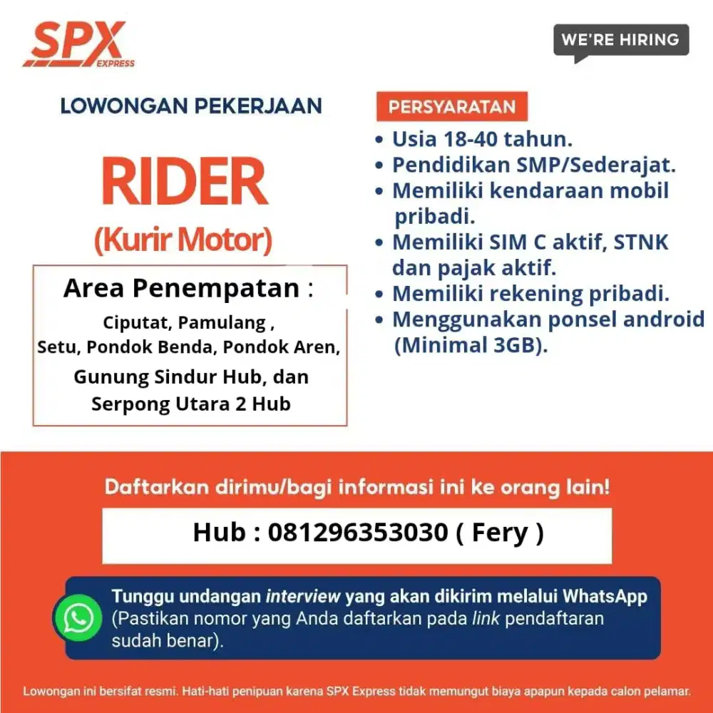 Lowongan Kerja Kurir Motor Mitra dan Kurir Plus