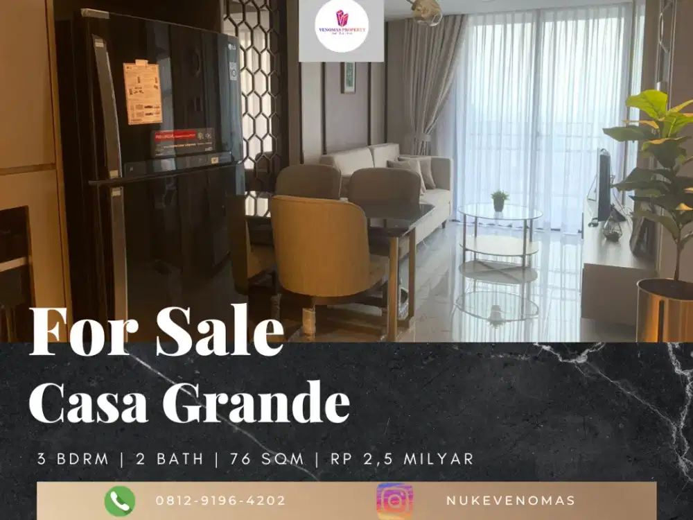 Dijual Apartement Casa Grande Residence 3BR Full Furnished Tower Bella