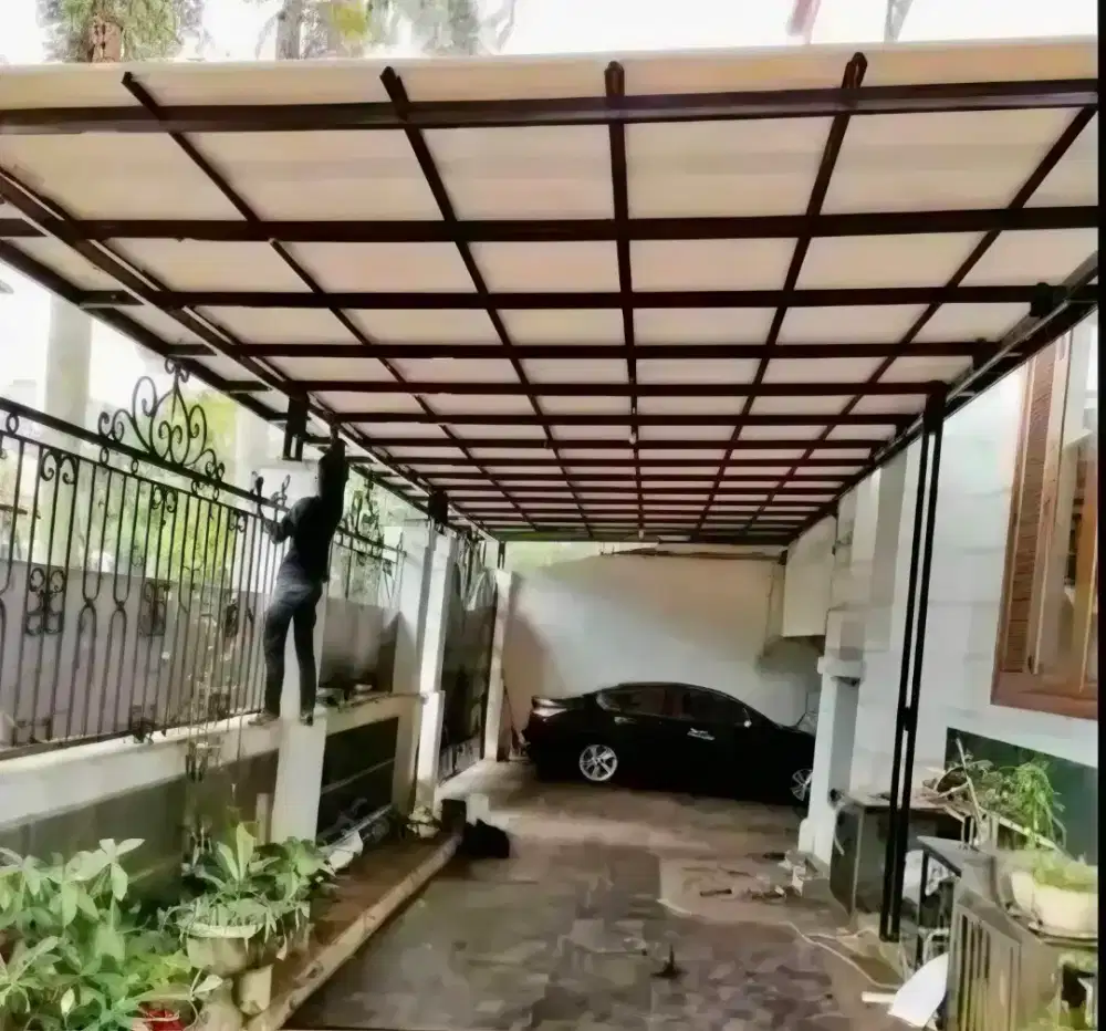 Pasang kanopi baja ringan atap alderon