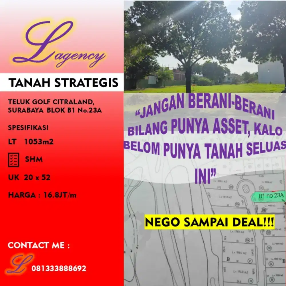 DIJUAL TANAH STRATEGIS TELUK GOLF CITRALAND SURABAYA, MURAHH NEGO!!!