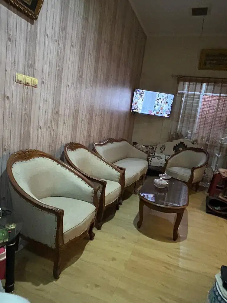 Set Kursi Jati Lois 1990 Second - Kain Kagawa & Busa Baru Full Servis