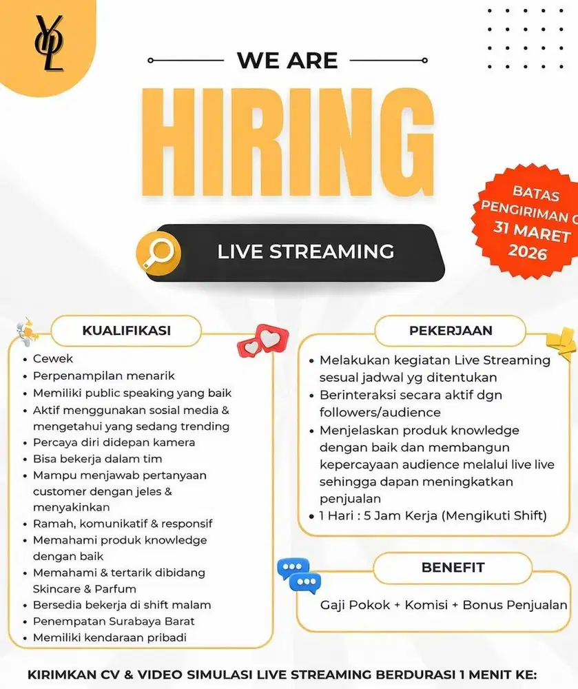 LOWONGAN KERJA LIVE STREAMER SHOPEE & TIKTOK