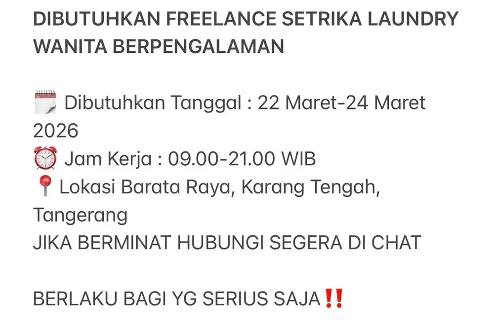 LOKER FREELANCE LAUNDRY