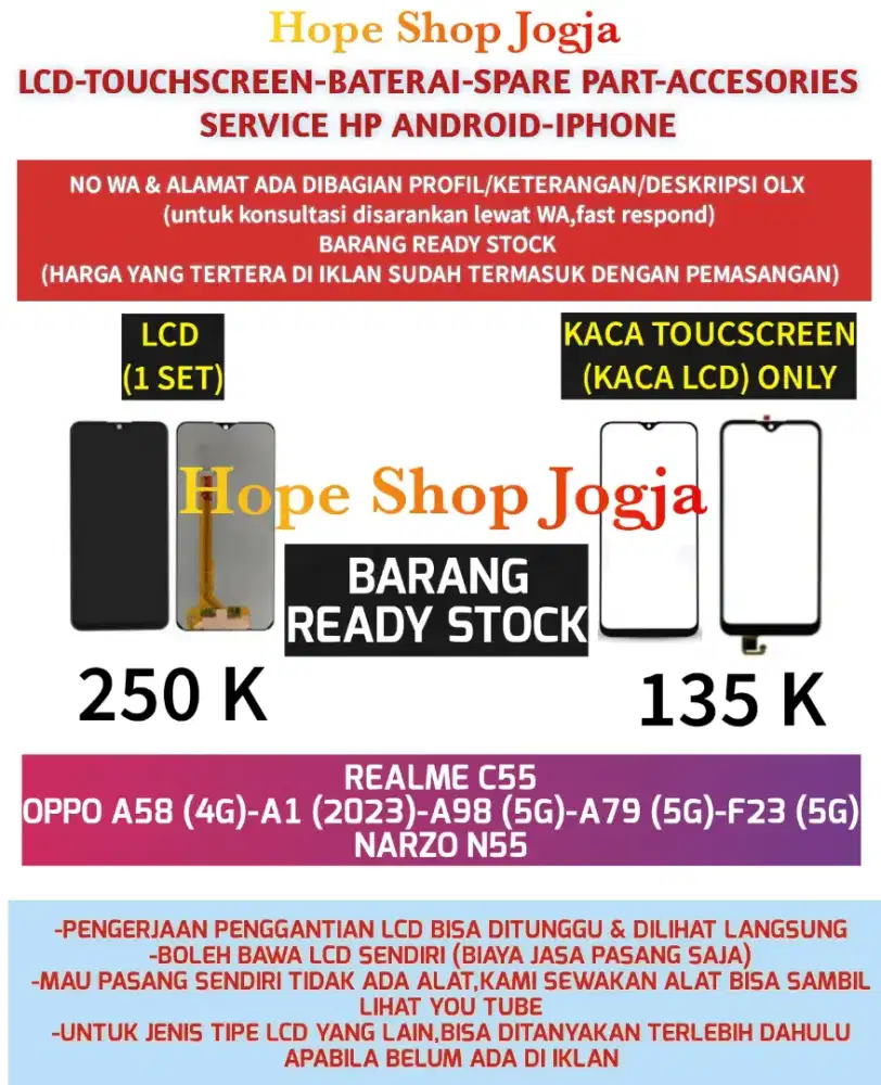 Touchscreen-Baterai-LCD REALME C55-OPPO A58 (4G)-A1 (2023)