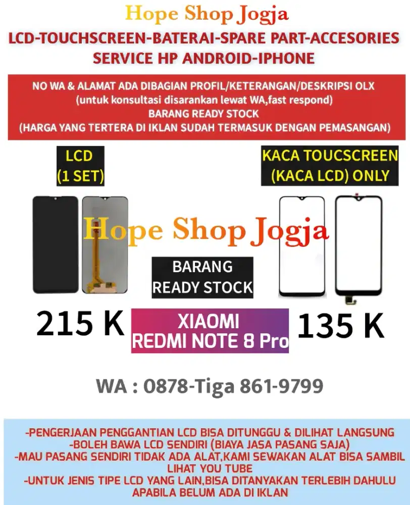 Service HP/Ganti Touchscreen-Baterai-LCD REDMI NOTE 8 PRO
