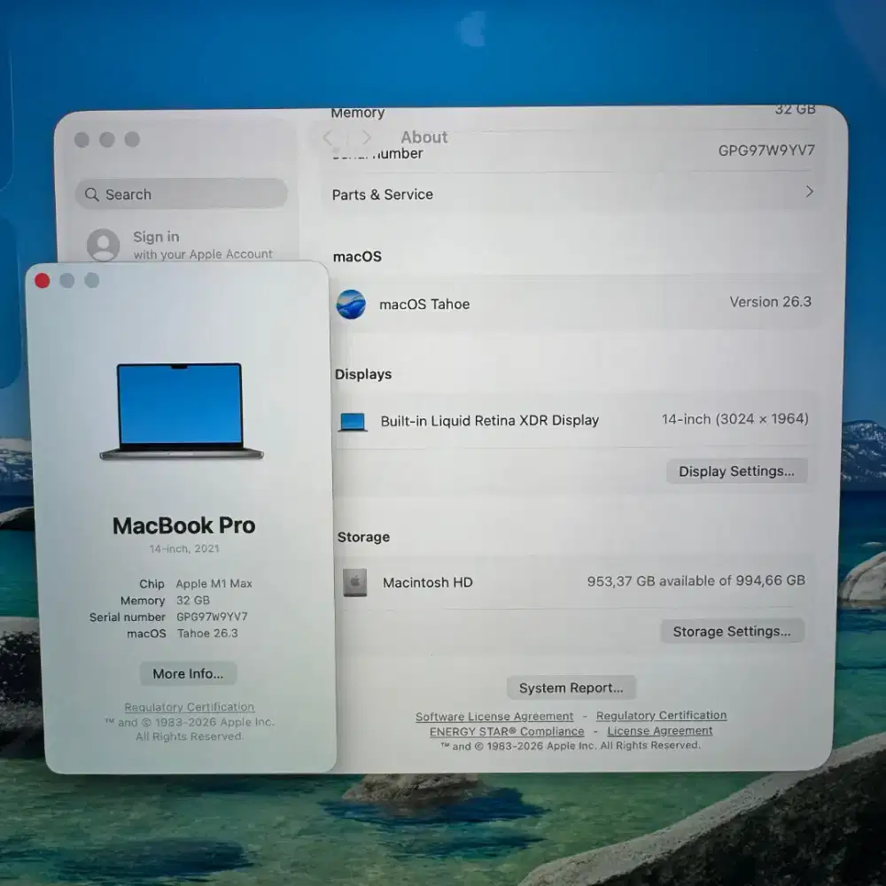 Macbook M1 Pro Max Layar 14 inch Ram 32 Ssd 1 Tb Space Grey full set