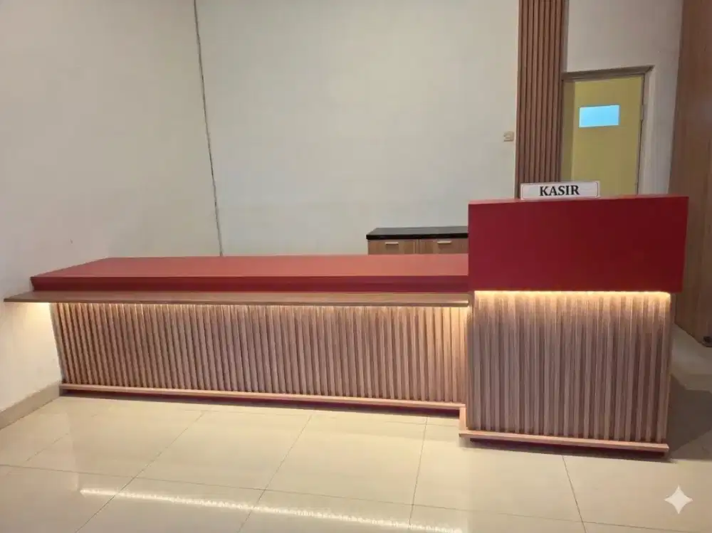 set meja usaha display + kasir + wastafel dan rak siap pakai