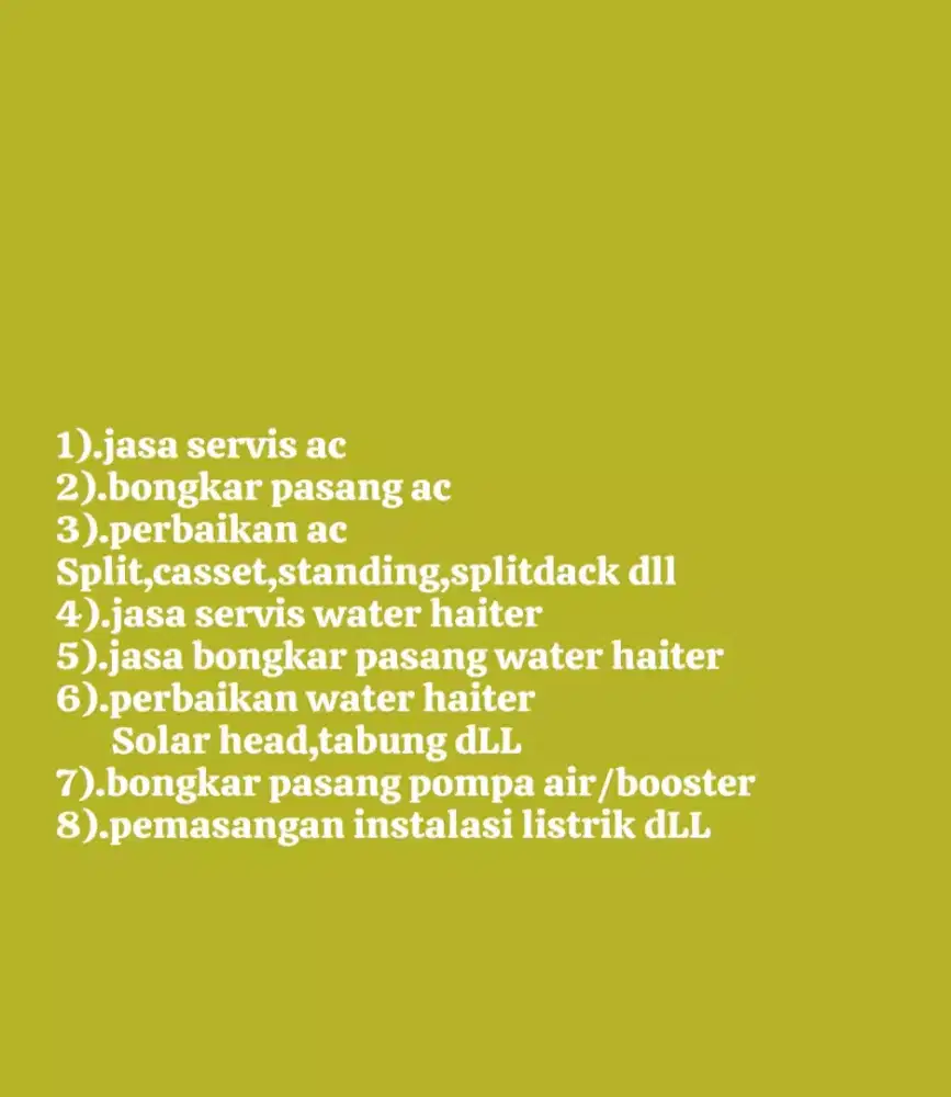 Jasa servis/cuci ac bongkar pasang ac water heater instalasi listrik