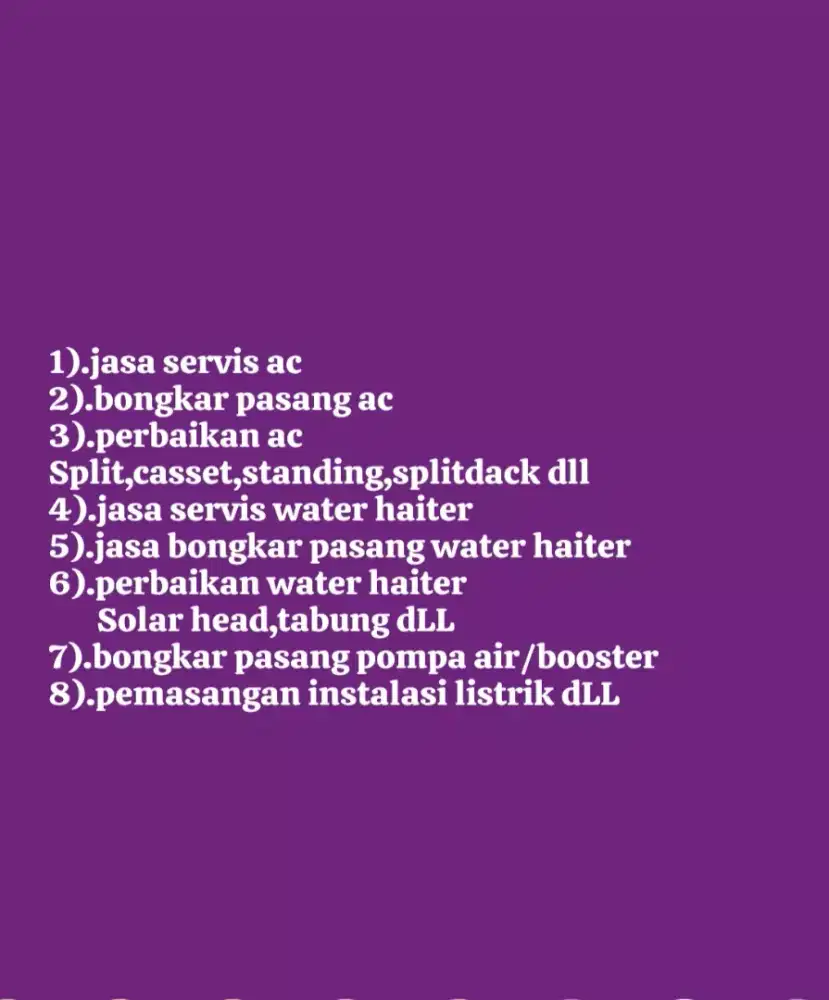 Jasa servis cuci ac bongkar pasang ac water heater instalasi listrik