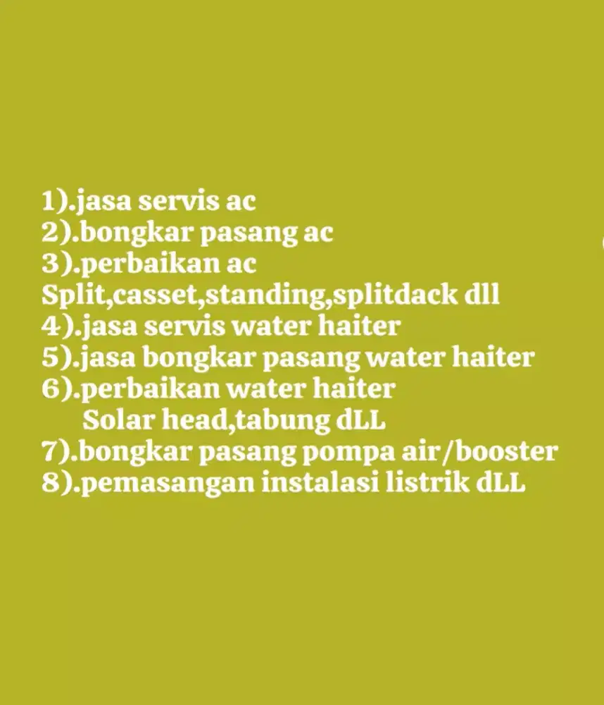 Jasa servis /cuci ac bongkar pasang ac water heater instalasi listrik