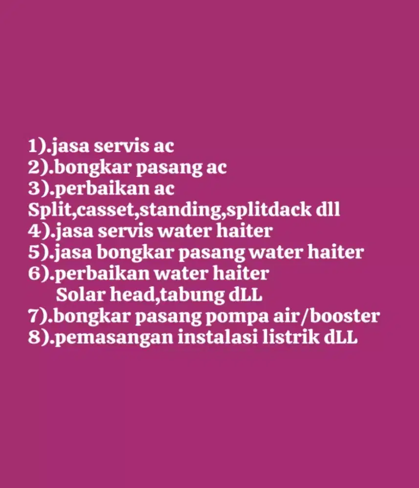 Jasa servis/cuci ac bongkar pasang ac water heater instalasi listrik