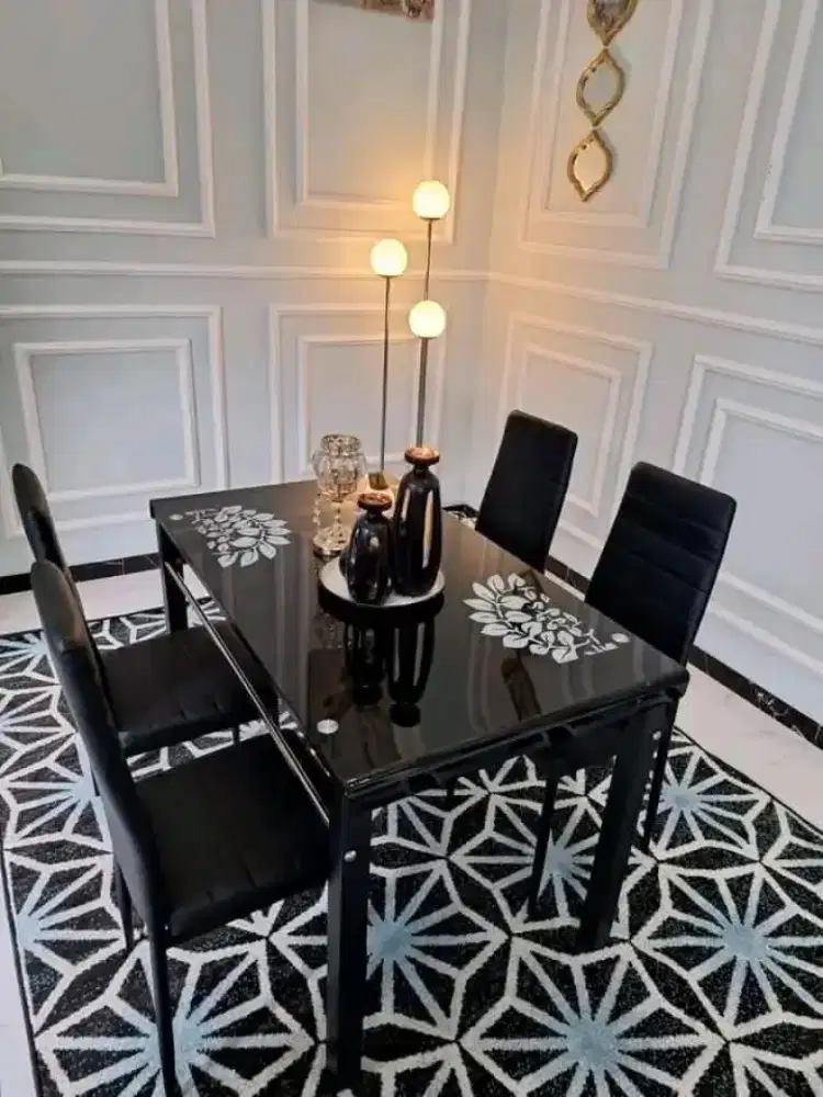 meja makan tempred glass 4 kursi, macam-macam warna