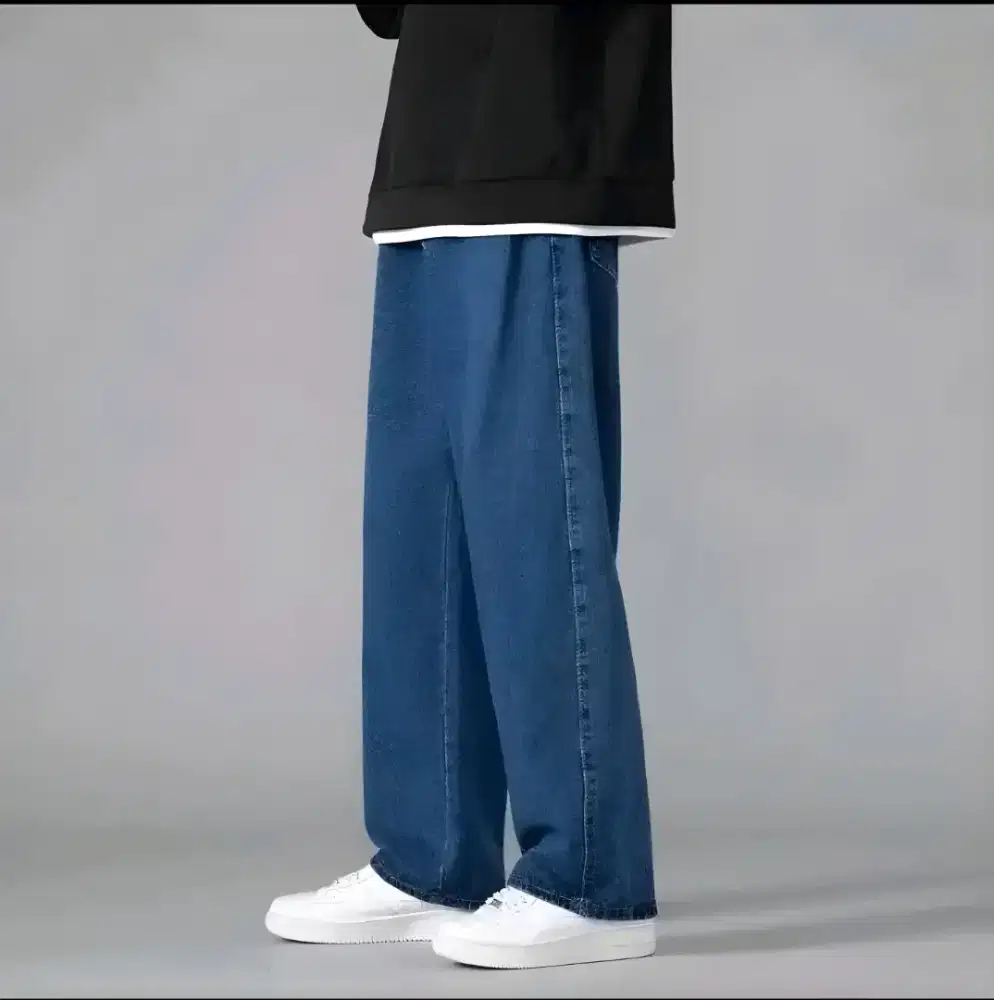 Celana Jeans Pria Loose Jeans Baggy Korean Style, Biru - Objee jeans