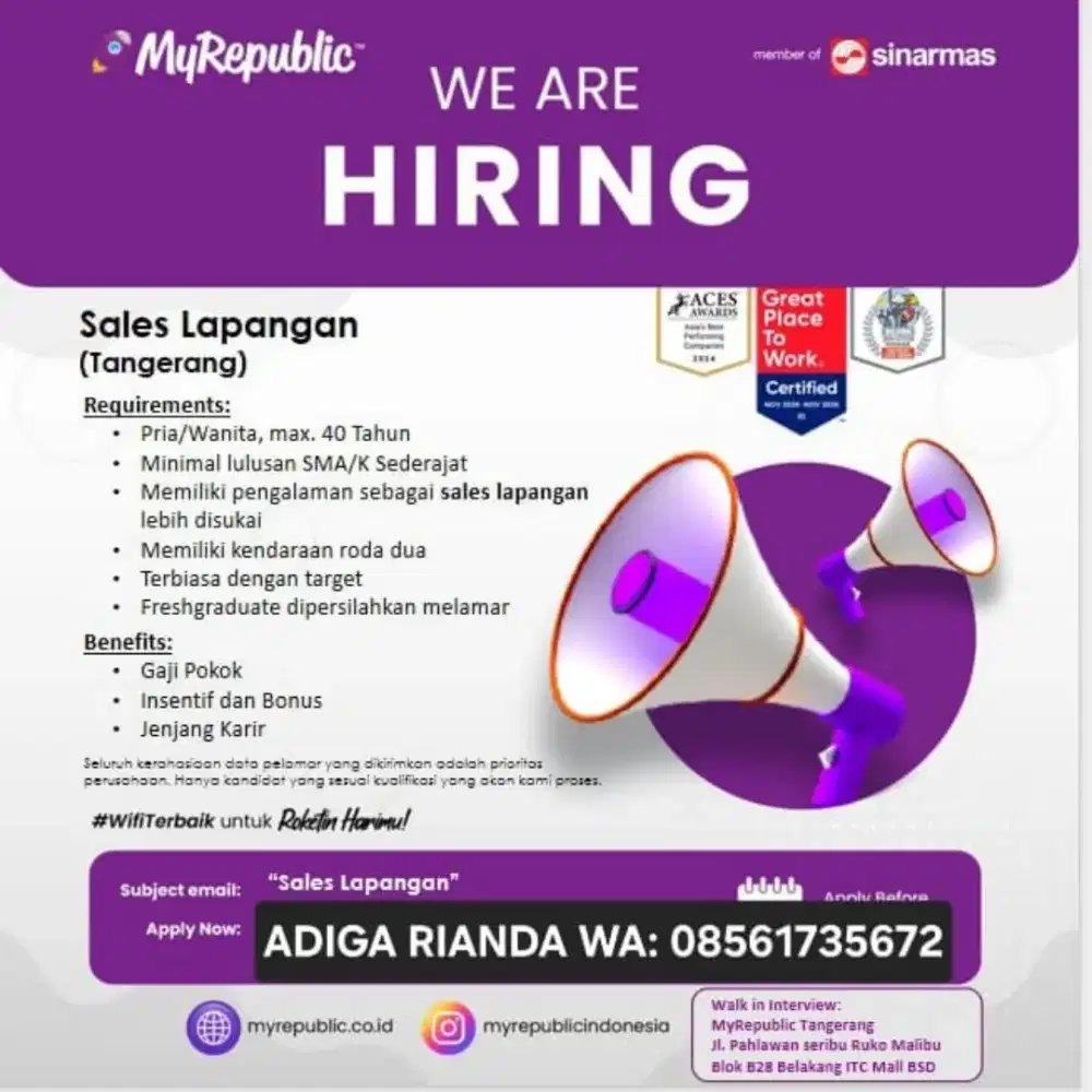 LOWONGAN SALES WIFI MYREPUBLIC