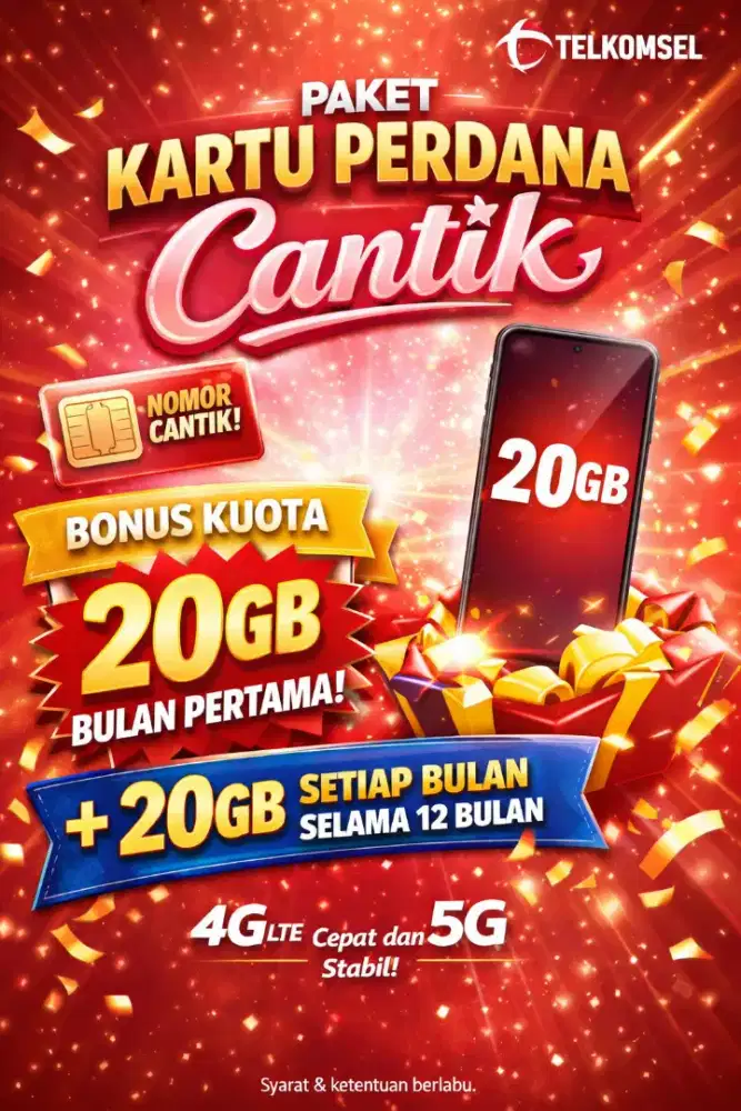 Nomor Cantik Kartu Perdana Telkomsel Bonus Paket Data  260 GB