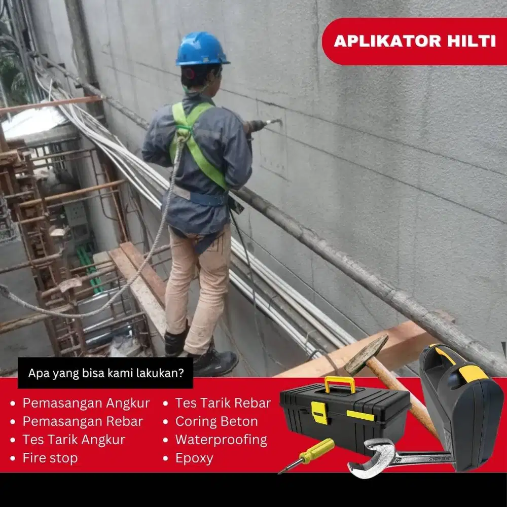 Jasa Tanam Besi Rebar D16 dengan Chemical Hilti