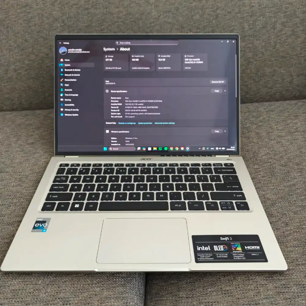 Acer Swift 3 SF314-71-58U2 i5-12500H Iris Xe 16/512GB OLED GOLD