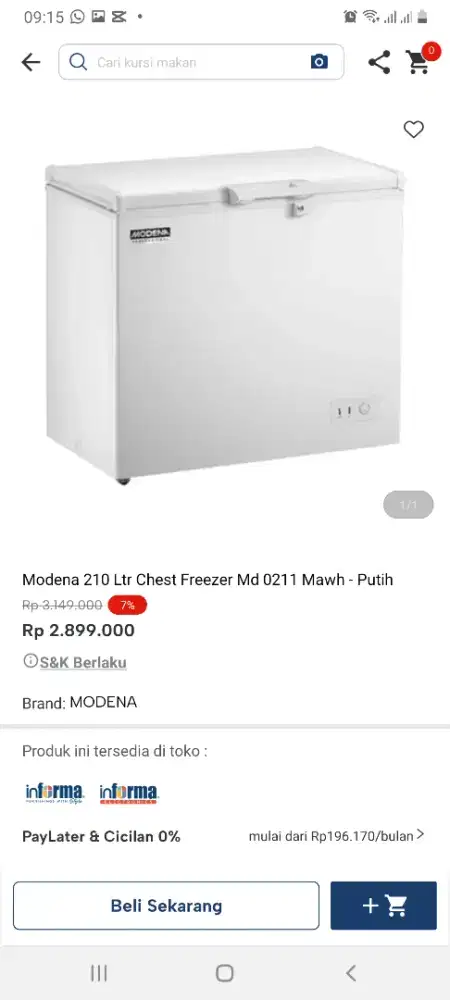 Modena chest frezeer 200liter