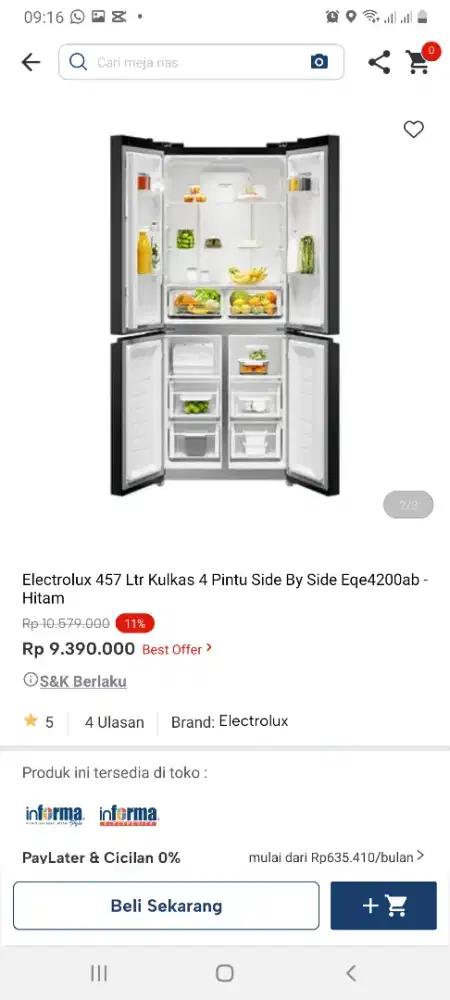 Electrolux kulkas sbs 4pintu