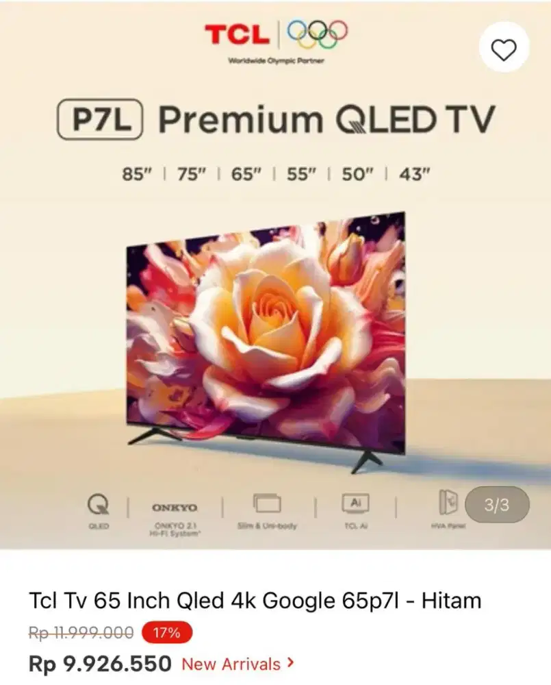 TV TCL 65 INCI QLED GOOGLE TV 65P7L