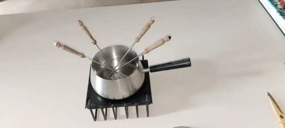 vintage stainless steel fondue set,
