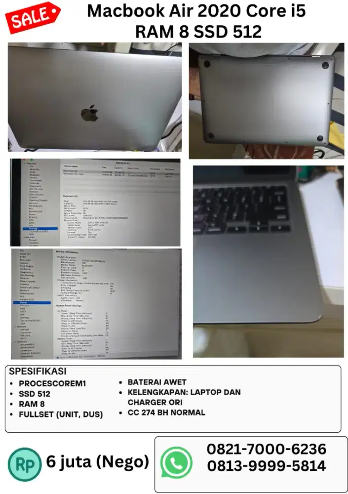 Macbook Air 2020 Core i5 RAM 8 SSD 512