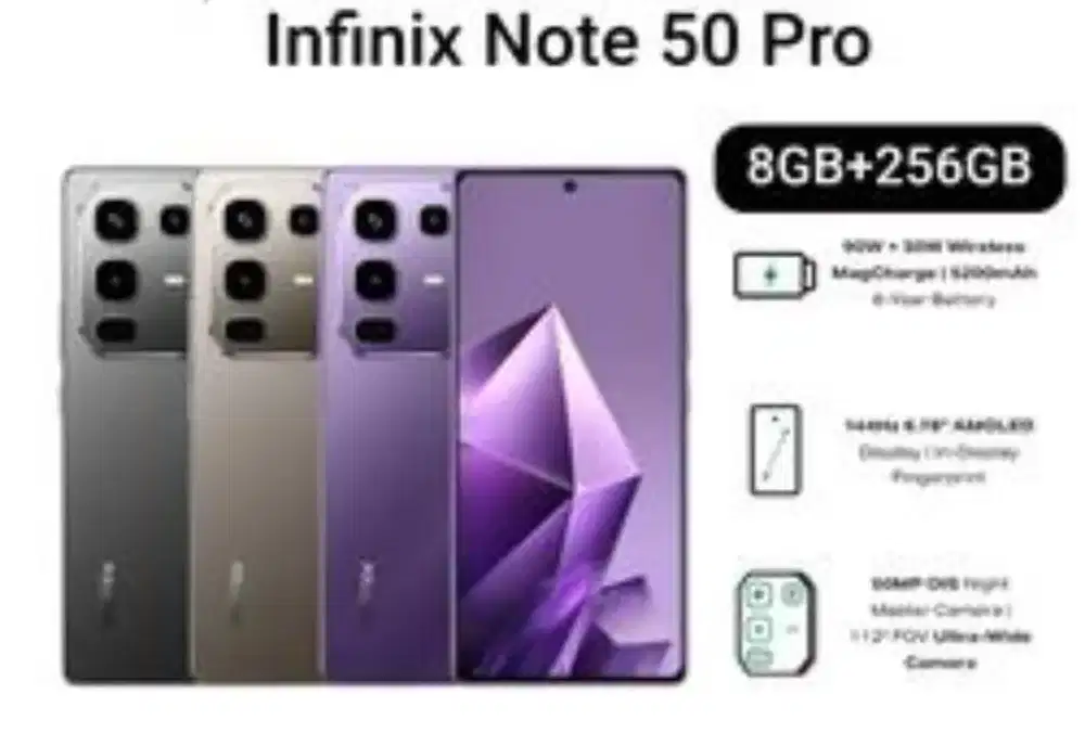 Murah new Infinix Note 50 pro 8/256 grs resmi, ada magcharge power ban