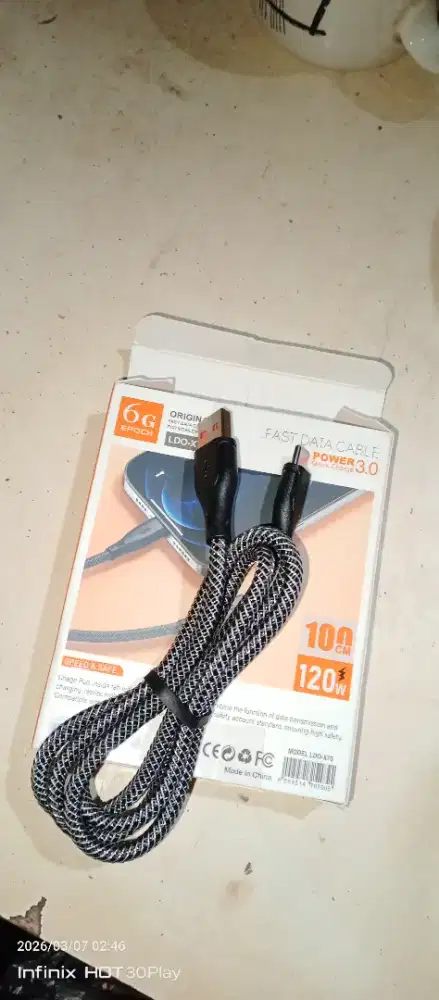 Kabel casan tipe C bagus kuat tebal gk gampang rusak