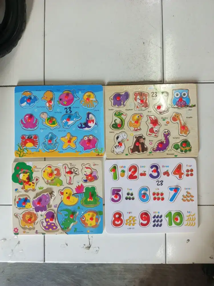 Mainan anak puzzle kayu animal angka