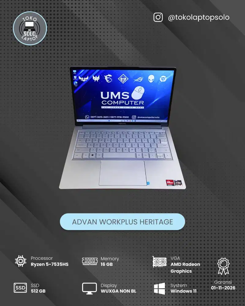ADVAN WORKPLUS HARITAGE RYZEN 5 7535HS Ram 16GB SSD 512GB WUXGA