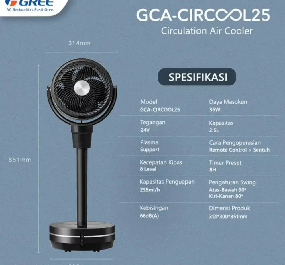 GREE CIRCILULATION AIR COOLER DENGAN GENERATOR PLASMA-GCA-CIRCOOL25