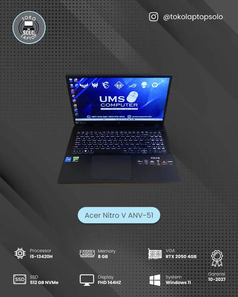 ACER NITRO V15 CORE I5 13420H Ram 8GB SSD 512GB RTX2050