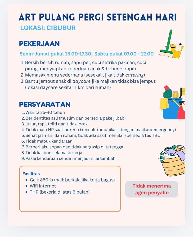 Loker ART Pulang Pergi Setengah Hari