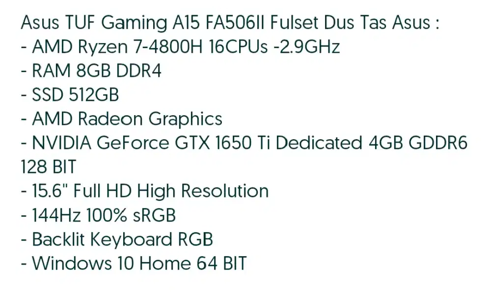 JUAL LAPTOP ASUS TUF GAMING A 15