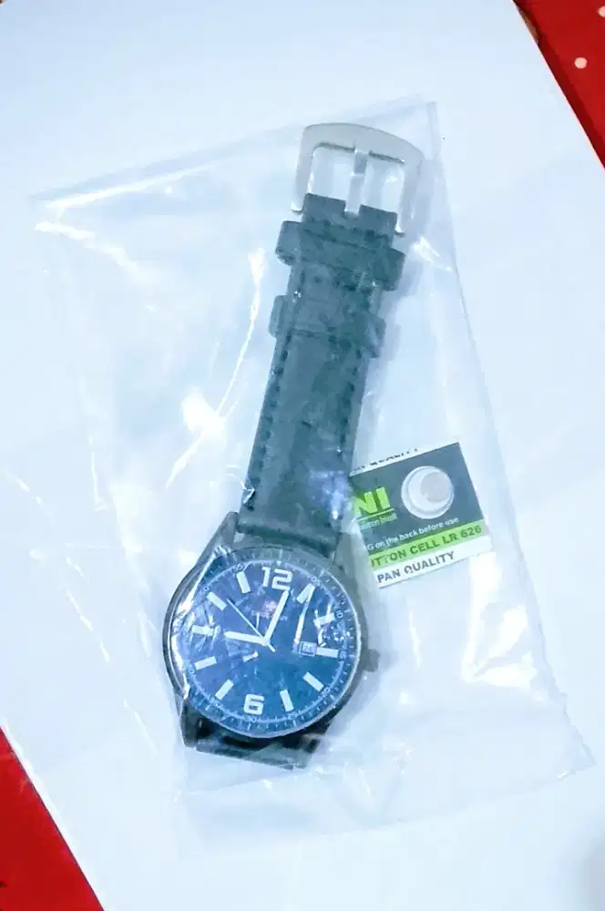 Jam Tangan Analog Pria SA Hitam Tgl Aktif + Strap Kulit Sintetis Baru.