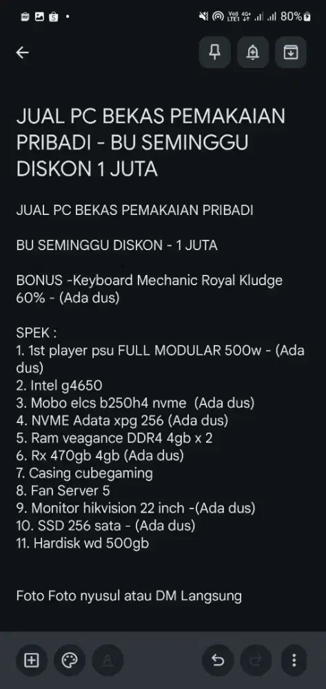 (BU) PC Gaming Murah  - Rx470 4 gb + Nvme + Ram 8 GB + Monitor + Bonus