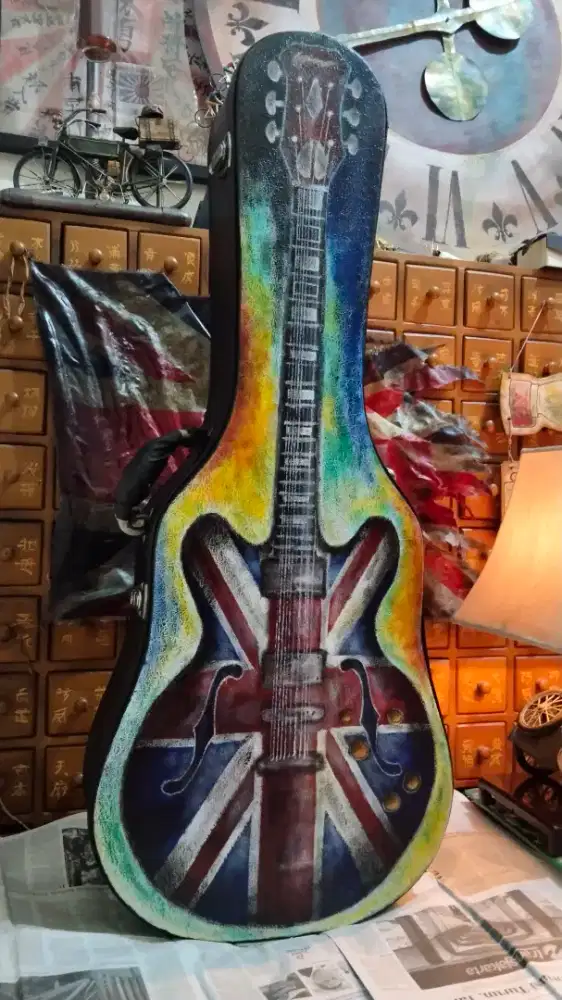 Gitar hardcase d lukis gitar Jack Union bekas second vintage antik