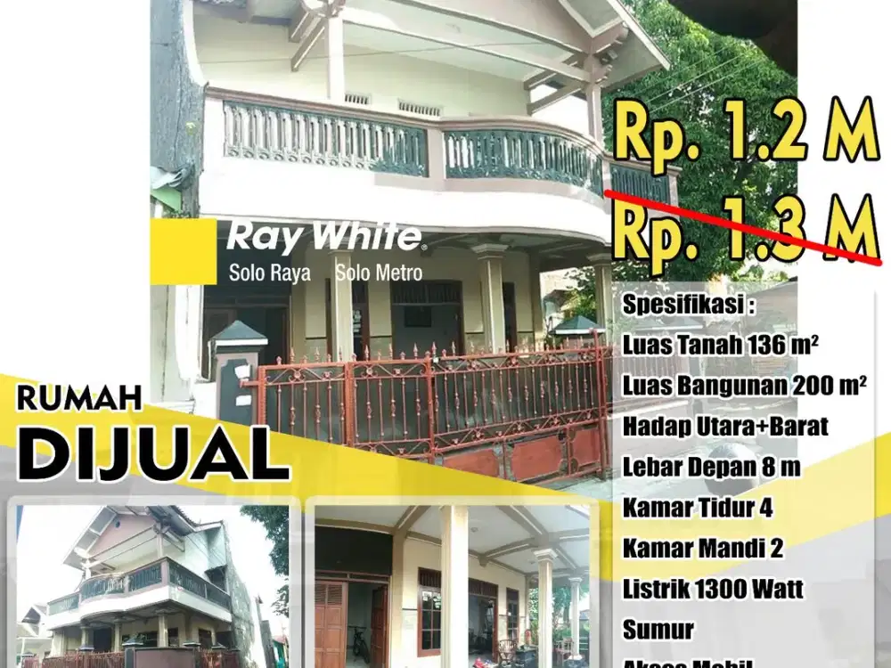 Dijual Rumah 4Kamar Siap huni Akses mobil Di Pajang Laweyan Solo